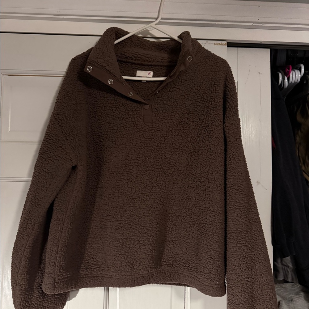 SO Women's Brown Zip Up Sweater